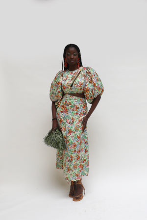 
                  
                    Load image into Gallery viewer, Esade side cut midi dress I Floral
                  
                