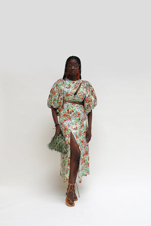 
                  
                    Load image into Gallery viewer, Esade side cut midi dress I Floral
                  
                