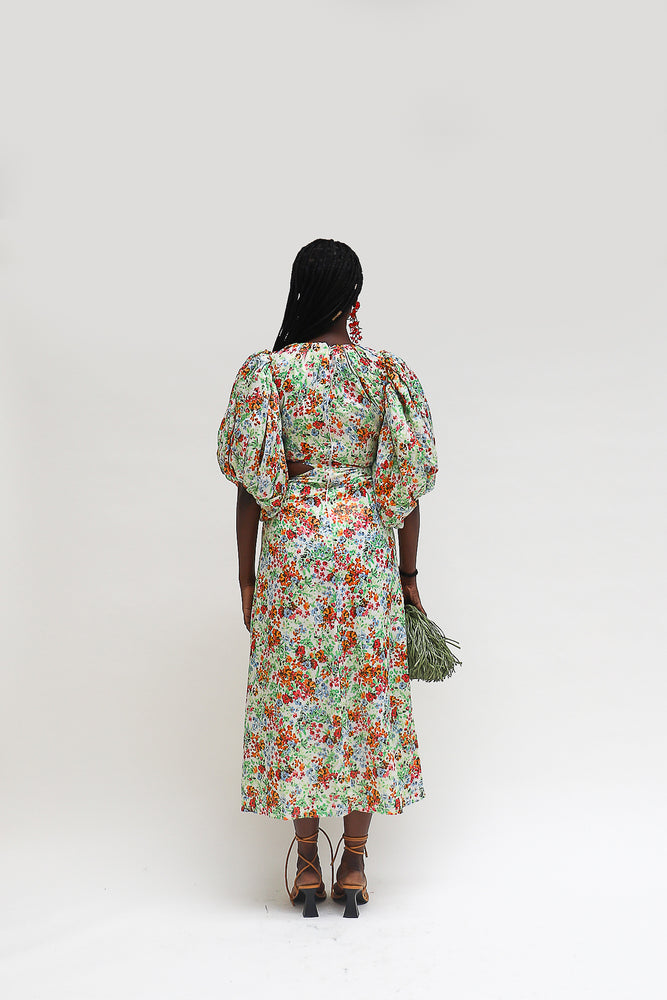 
                  
                    Load image into Gallery viewer, Esade side cut midi dress I Floral
                  
                